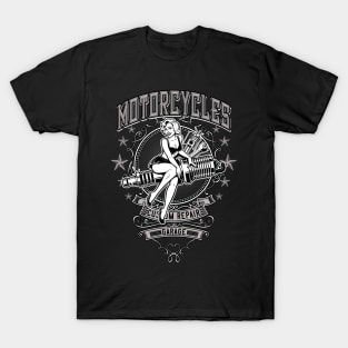 Pin-Up Motorcycle Garage Workshop T-Shirt